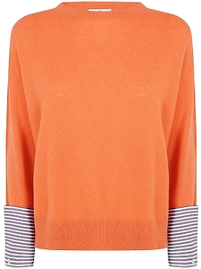 Why Ci Stripe Cuff Round Neck Knitted Sweater