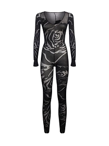 Wolford Rose-Patterned Long-Sleeved Jumpsuit