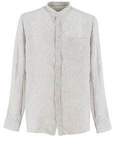 Xacus Striped Band-Collar Shirt