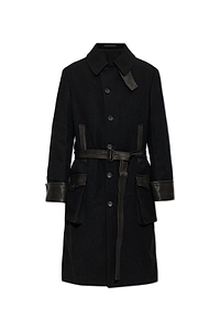 Yohji Yamamoto Contrast Trim Belted Coat