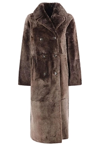 Yves Salomon Long Double-Breasted Shearling Coat