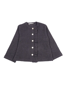 Zhoe & Tobiah Ruffled Button-Up Crewneck Cardigan