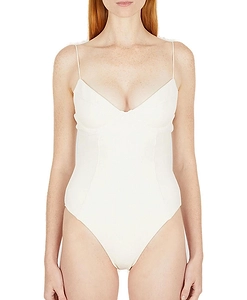 Ziah Fine Strap V-Neck Almond Swimsuit