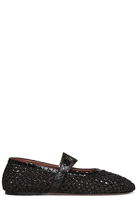 Paris Texas Woven Buckle Strap Flat Shoes