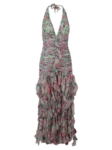 Patbo Floral-Print Ruffled Halterneck Dress