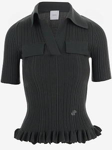 Patou Ribbed Ruffled Short-Sleeve Knitted Sweater