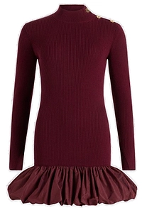 Patou Ruffle Hem Ribbed Mini Dress