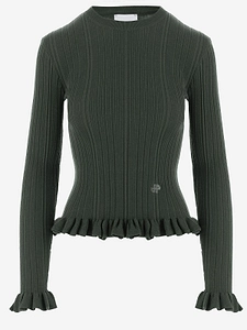 Patou Ruffled Hem Ribbed Knitted Sweater