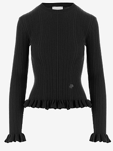 Patou Ruffled Hem Ribbed Knitted Sweater
