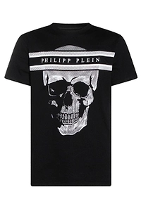 Philipp Plein Skull Logo Line Round Neck T-Shirt