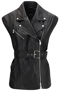Pinko Belted Biker-Style Leather Vest