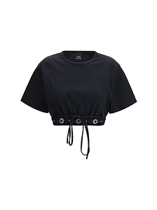 Pinko Lace-Up Cropped T-Shirt