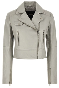 Pinko Logo Detailed Zipped Leather Jacket
