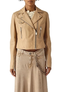 Pinko Logo Detailed Zipped Leather Jacket