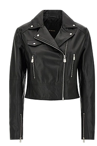 Pinko Logo Detailed Zipped Leather Jacket