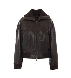 Pinko Ribbed-Trim Zipped Leather Jacket