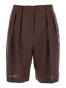 Plain Pleated Linen Bermuda Shorts