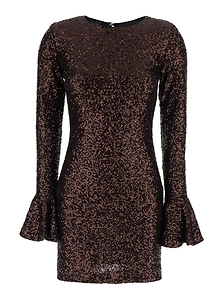Plain Sequin Flared-Cuff Dress