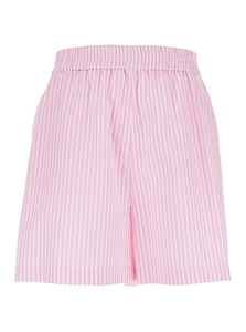Plain Striped Elastic-Waist Shorts