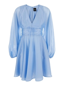 Plain V Neck Dress With Flared Skirt