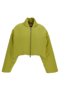 Plan C Citron Cropped Duchesse Bomber Jacket