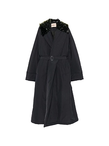 Plan C Embellished Collar Belted Coat