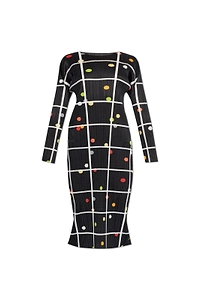 Pleats Please Issey Miyake Round Neck Pleated Grid Print Dress