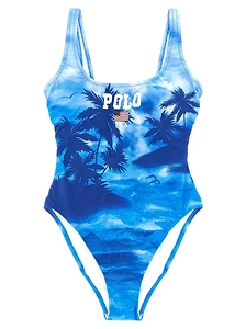 Polo Ralph Lauren Logo Print One-Piece Swimsuit