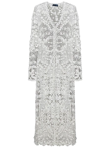 Polo Ralph Lauren V-Neck Crochet Long-Sleeved Dress