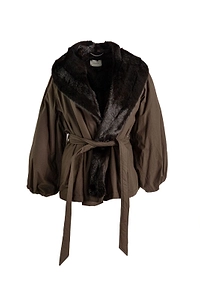 Prada Belted Faux Fur-Trim Coat