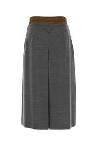 Prada Contrast Waist Front-Slit Skirt