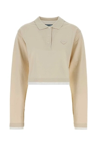 Prada Cropped Long-Sleeve Polo T-Shirt
