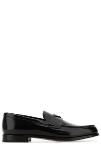 Prada Enamel-Triangle-Logo Slip-On Loafers