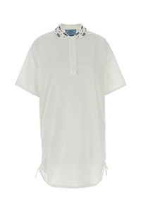 Prada Embroidered Short-Sleeved Poplin Mini Dress