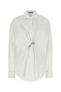 Prada Gathered Button-Up Poplin Shirt
