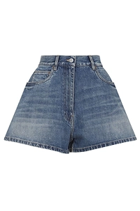 Prada High-Waist Logo Plaque Denim Shorts