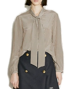 Prada Houndstooth-Jacquard Pussy-Bow Detailed Blouse