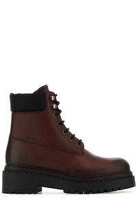Prada Logo-Debossed Lace-Up Ankle Boots