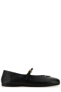 Prada Logo Detailed Round-Toe Ballerina Shoes