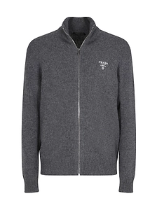 Prada Logo Embroidered Full-Zipped Knit Cardigan