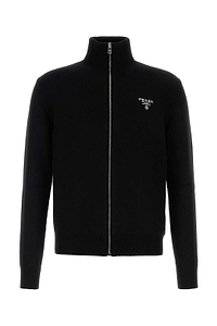 Prada Logo Embroidered Full-Zipped Knitted Cardigan