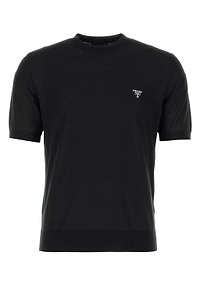 Prada Logo Embroidered Knit T-Shirt