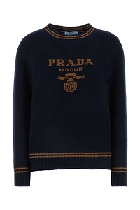 Prada Logo-Intarsia Striped-Trim Crewneck Jumper