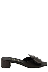 Prada Logo Lettering Low-Heelded Mules