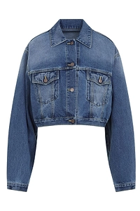 Prada Logo Patch Cropped Denim Jacket