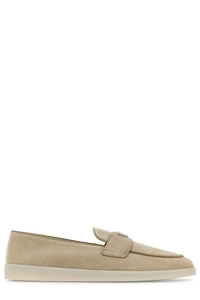 Prada Logo Plaque Almond Toe Loafers