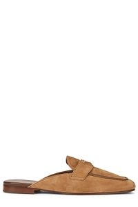 Prada Logo Plaque Almond Toe Mules