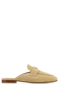 Prada Logo Plaque Almond Toe Mules