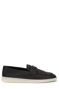 Prada Logo Plaque Almond Toe Loafers