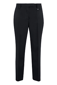 Prada Logo-Plaque Cropped Tailored Trousers